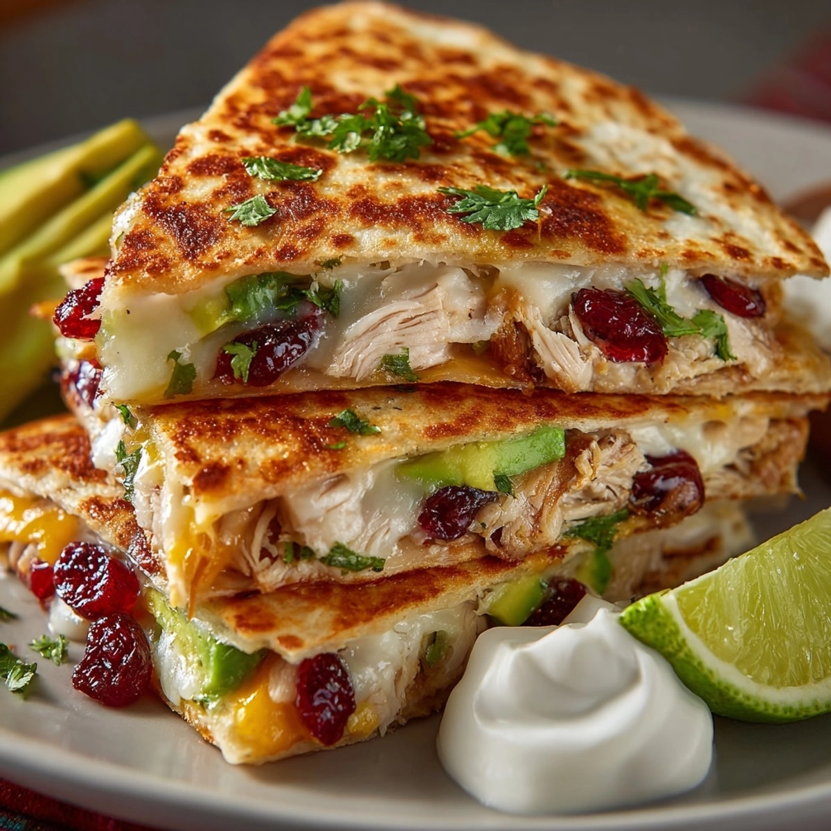 Golden-brown 20-Min Cherry Chipotle Turkey Quesadilla Melts, oozing cheese and savory cherry filling.