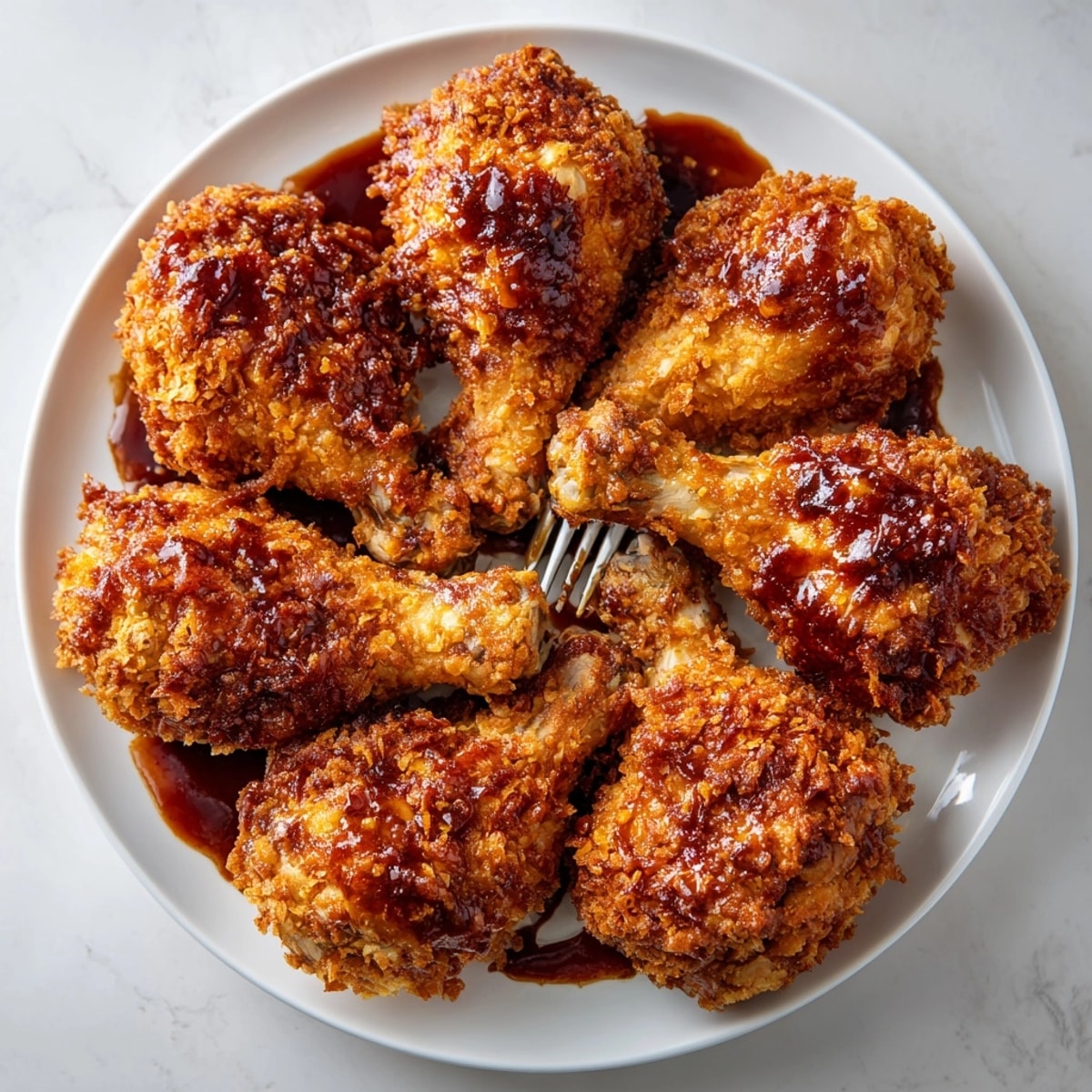 Imagine savory, sticky Cola BBQ Drumsticks, coated in a crispy cornflake topping, ready to enjoy!