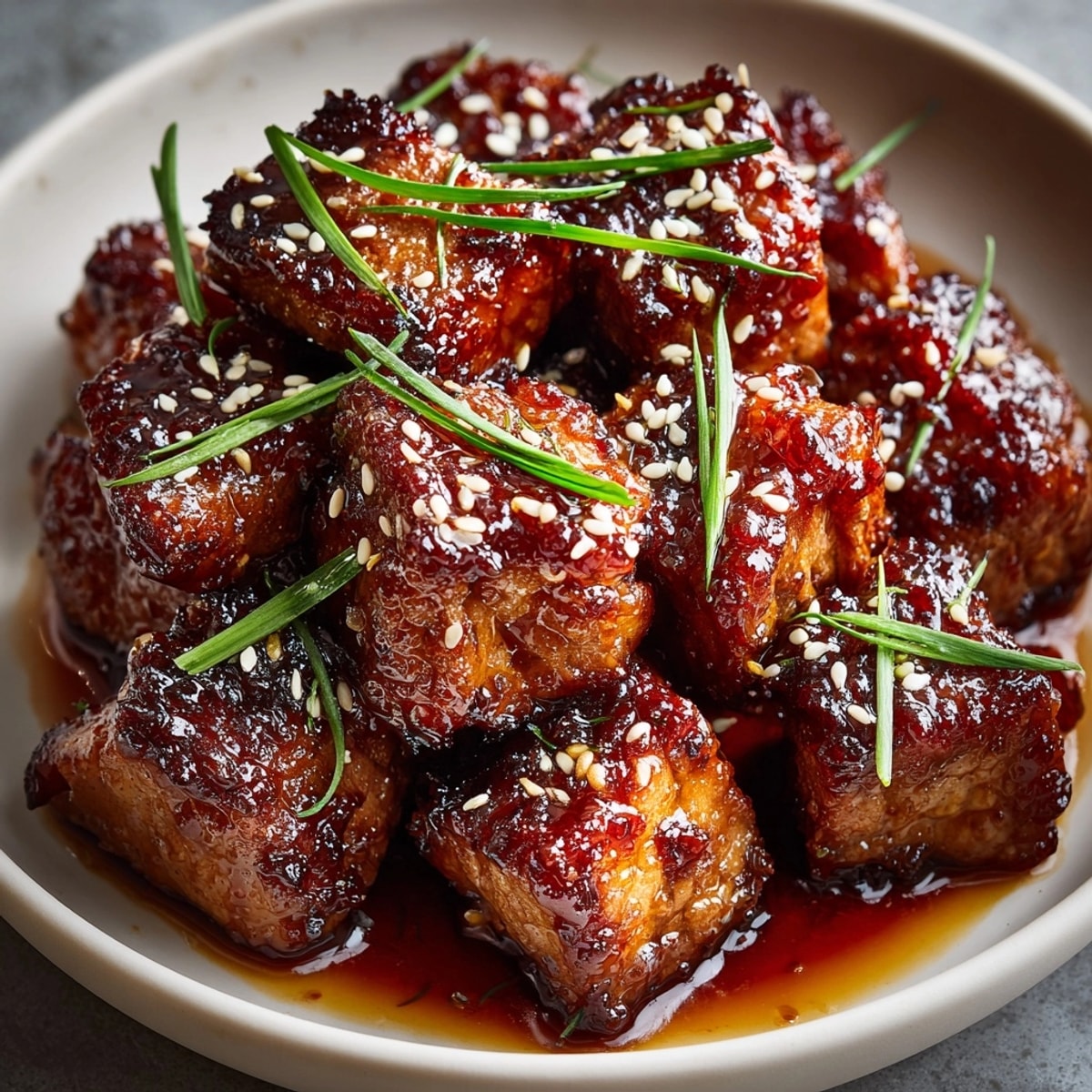Golden-brown 15-Min Cream Soda–Glazed Pork Tender Bites, glistening in a sweet, bubbly glaze.