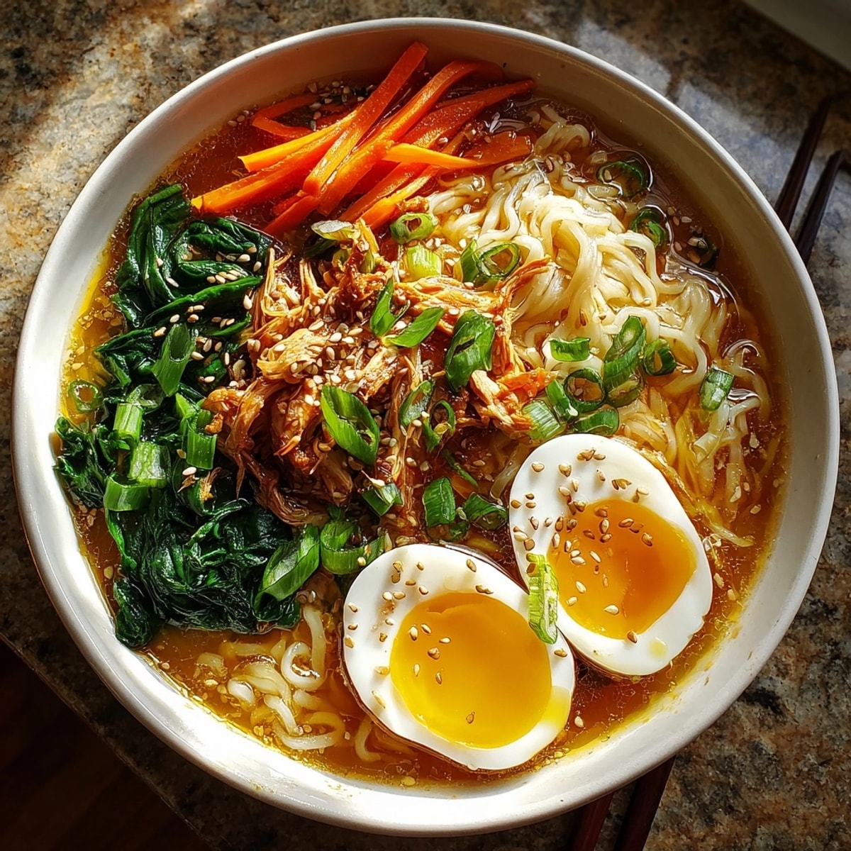 Steaming bowl of Shirataki Noodle Ramen with a perfectly soft-boiled egg floating like a cloud.