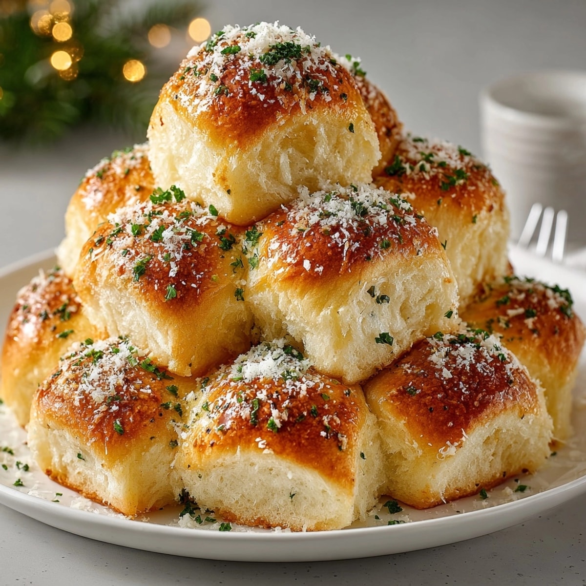 Golden Pull-Apart Garlic Butter Rolls Christmas Tree: Warm, buttery, perfect for holiday sharing.
