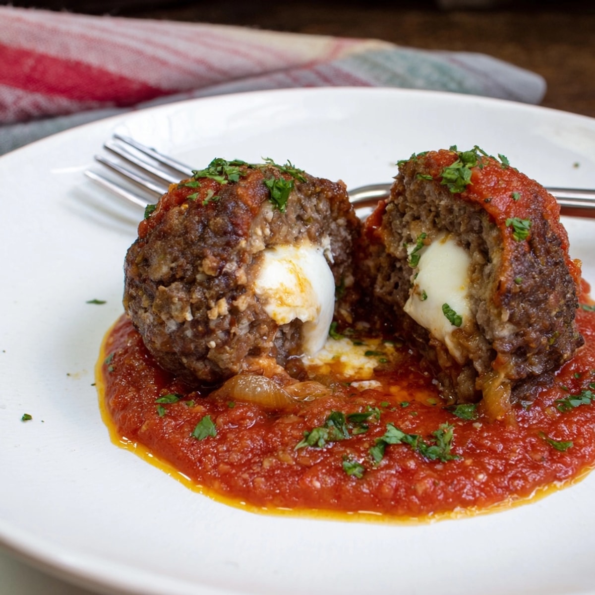 Savory Cheesy Cajun Stuffed Meatballs recipe: juicy browned meat, aromatic spices, ready for dinner.