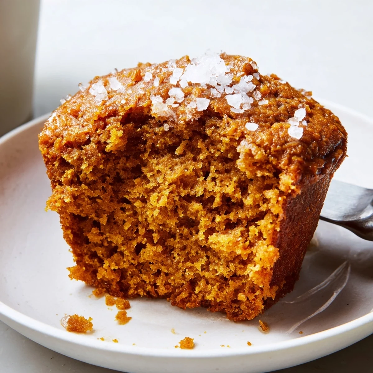 Delicious pumpkin muffins infused with spices and topped with sea salt garnish.  