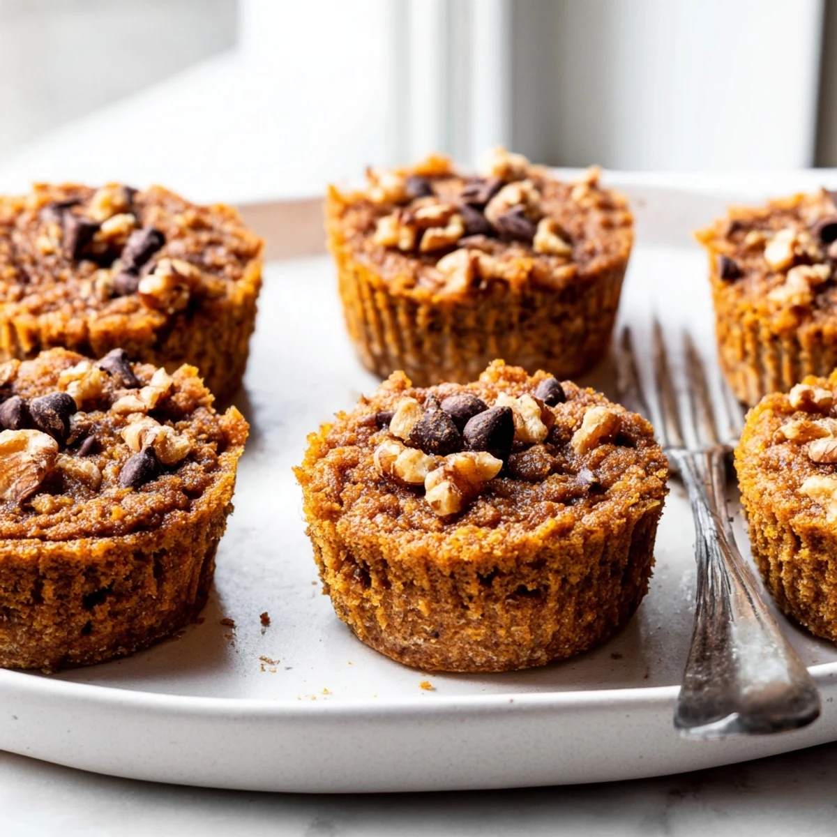 Golden-brown vegan pumpkin muffin tartlets served warm, perfect for cozy snacking moments.