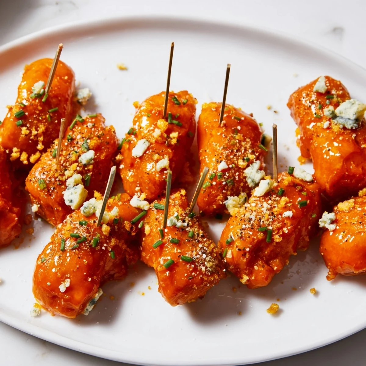 Crunchy Spicy Buffalo Ranch Pretzel Pops drizzled in zesty sauce for ultimate flavor.  