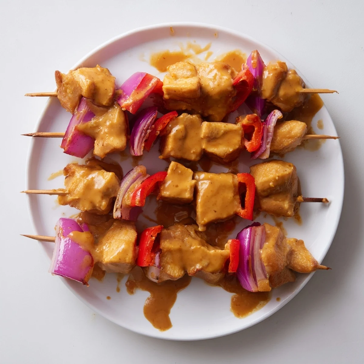 Air-fried Thai Peanut Chicken Skewers, a delicious appetizer with vibrant colors and textures.