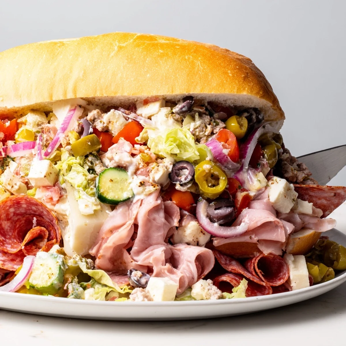 Colorful Flavor Mash-Up Sandwiches bursting with Italian flavors, served on toasted hoagie rolls.  