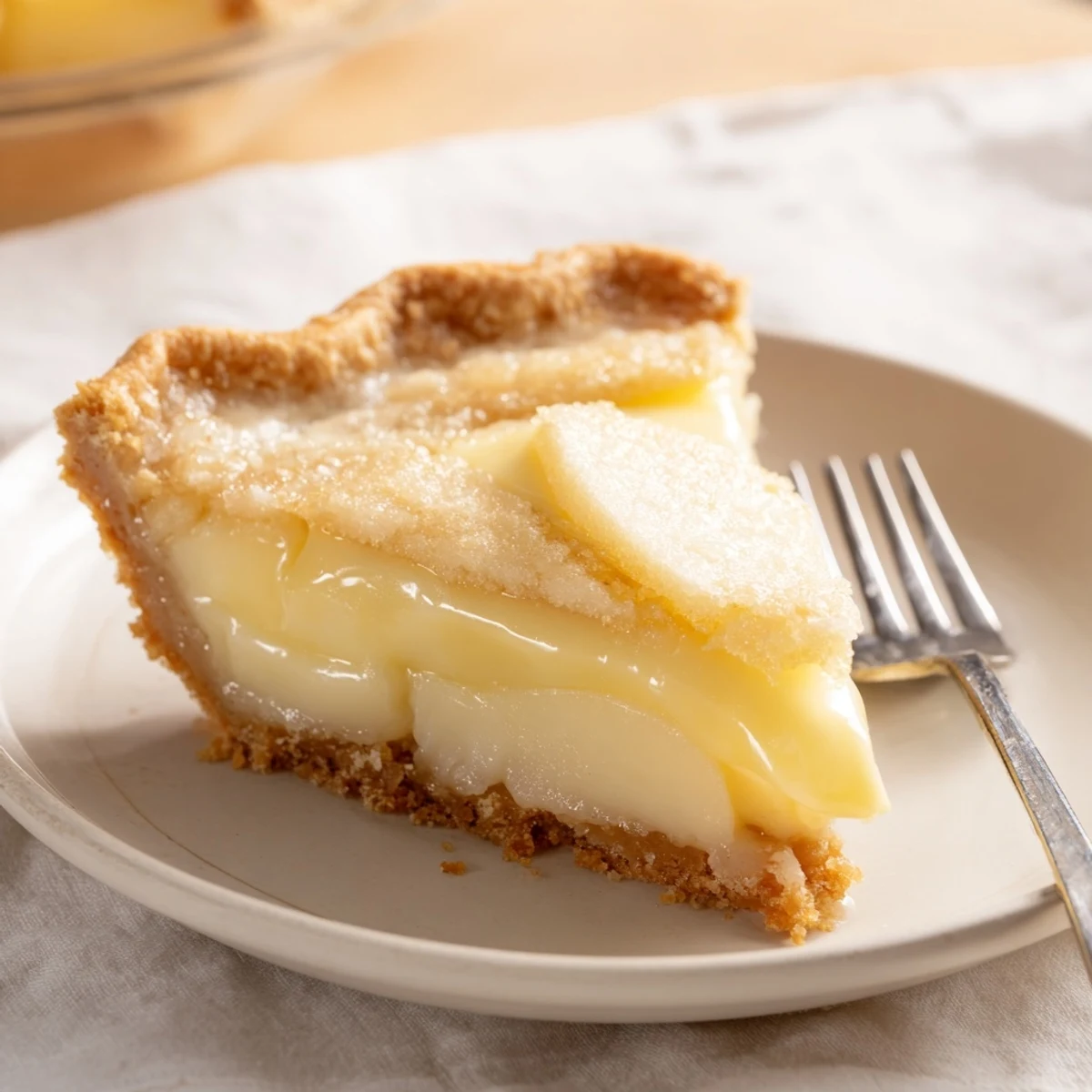 Delightful water pie cooling on a kitchen counter, showcasing its golden, flaky crust.  