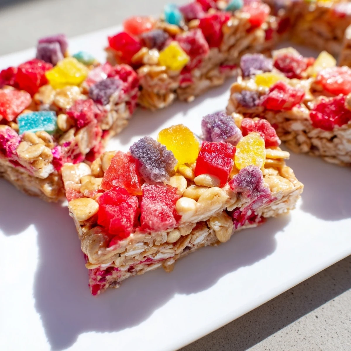 Delicious homemade gummies bring sweetness to these wholesome, chewy snack bars.  