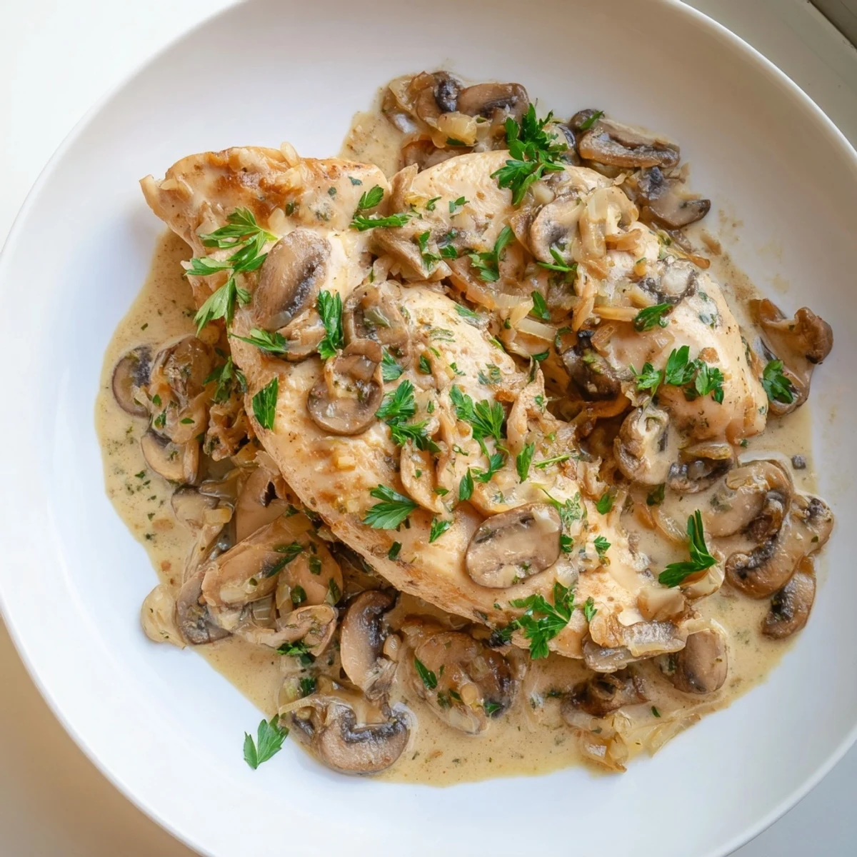 Golden, tender chicken pieces bathed in creamy, rich sauce: a perfect Creamy Chicken Stroganoff.