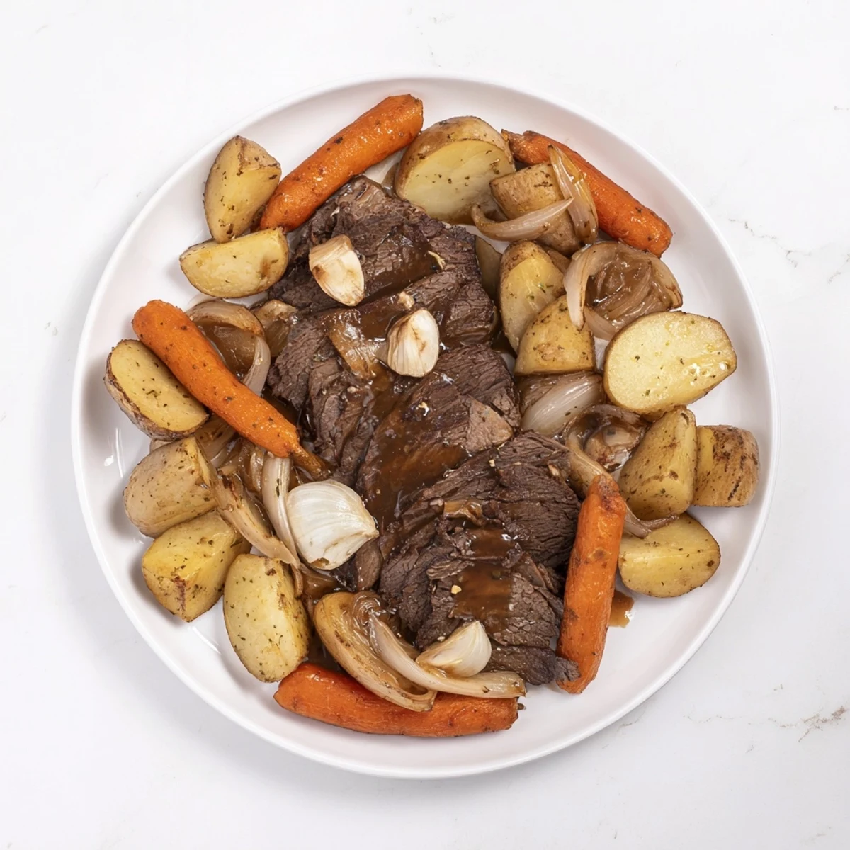 Tender Sunday Pot Roast with perfectly roasted vegetables, ready to serve for a hearty family dinner.
