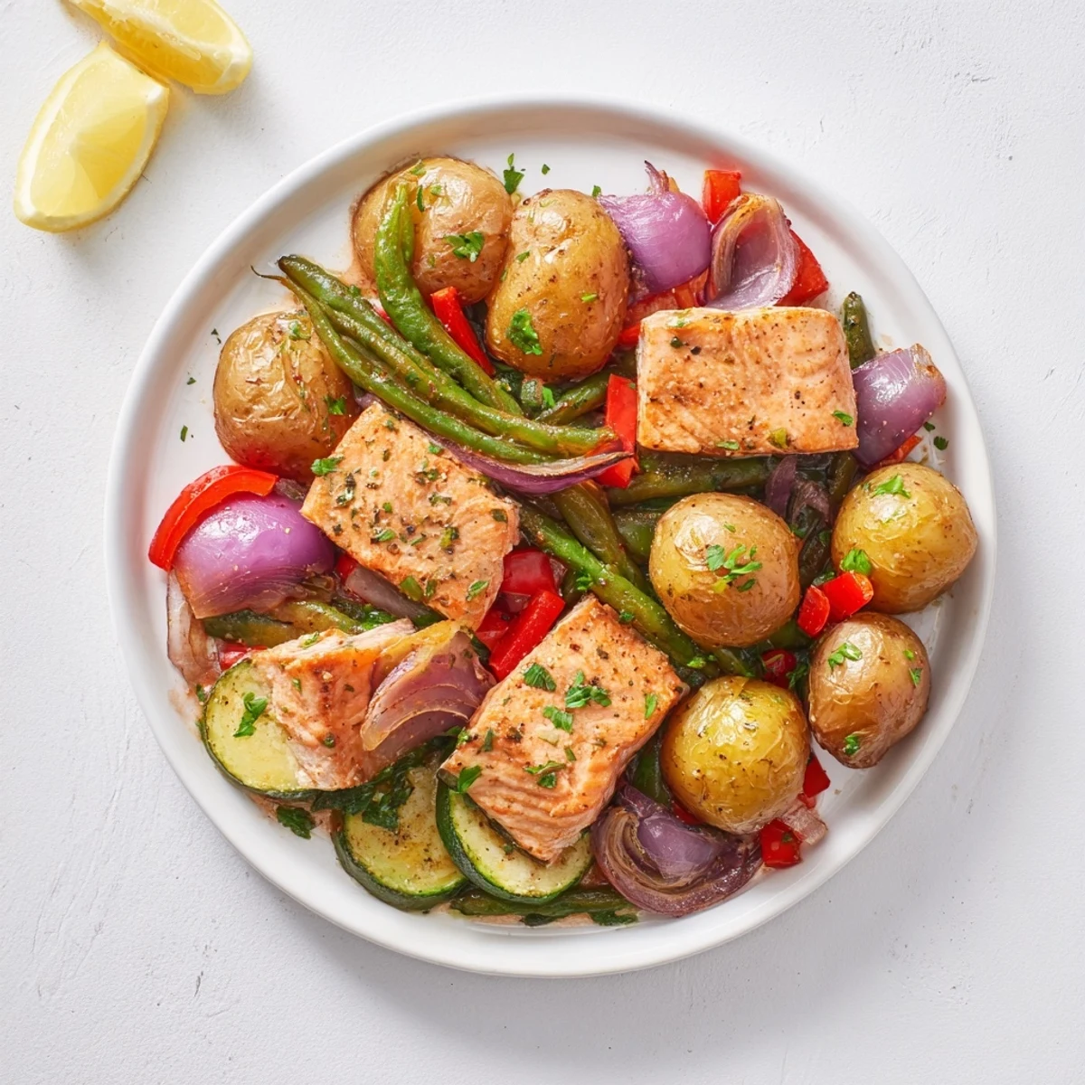 This one-pan salmon & potato skillet boasts tender fish with crispy potatoes, seasoned to perfection.