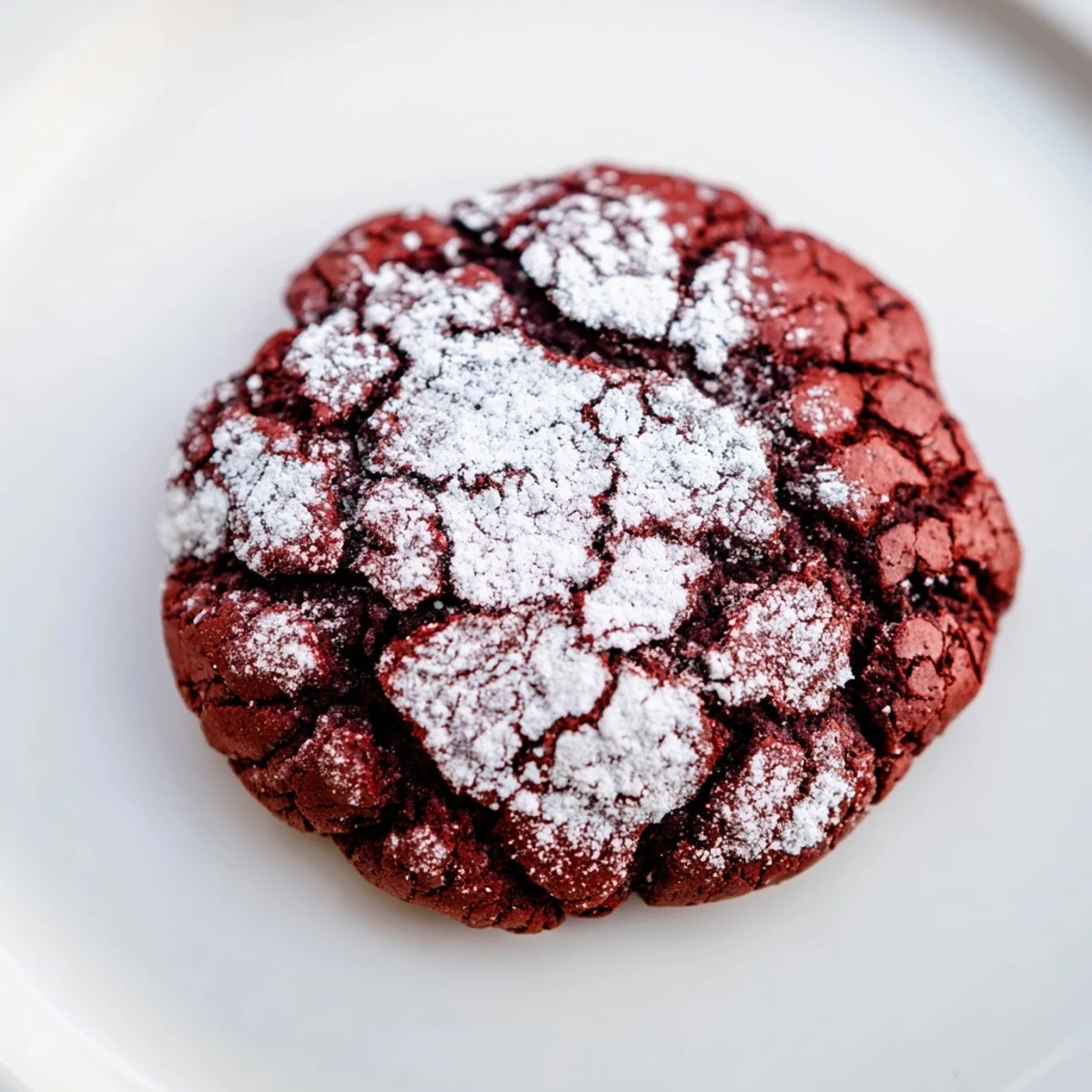 Warm, crackled Red Velvet Chocolate Crinkle Cookies dusted with powdered sugar, ready to enjoy.
