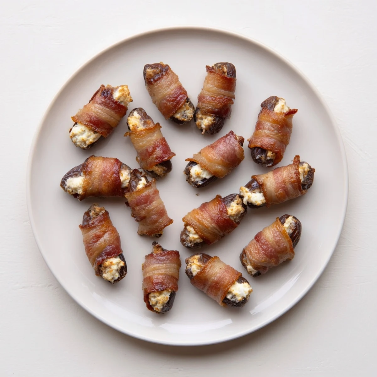 Crisp, golden bacon-wrapped dates reveal creamy goat cheese, an elegant appetizer ready to enjoy.