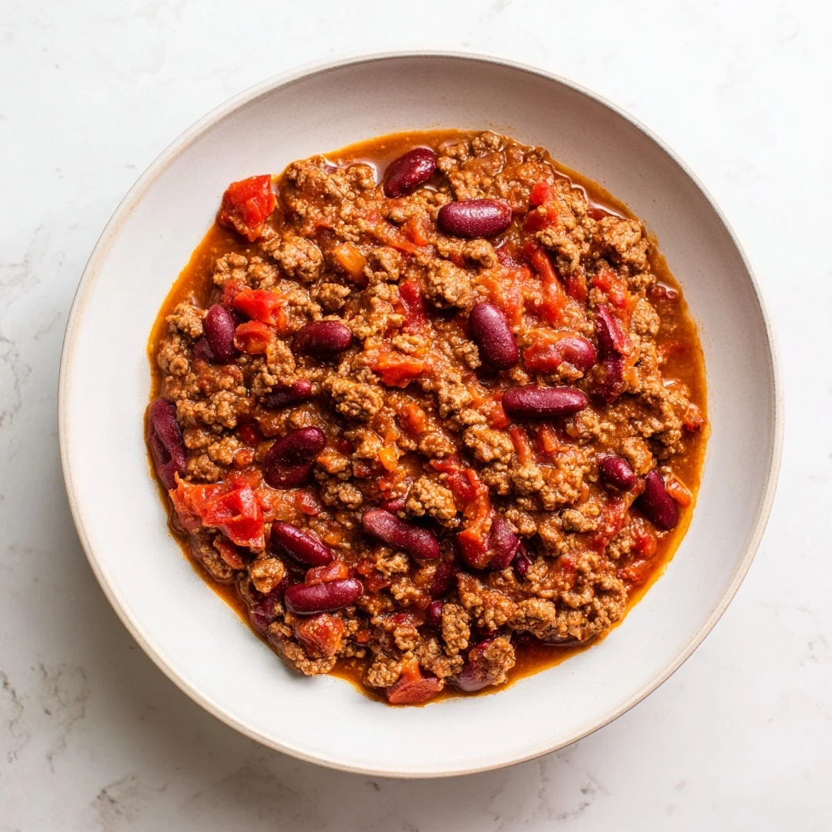 Steaming slow cooker chili, a comforting 4-Ingredient wonder, ready to serve with toppings.