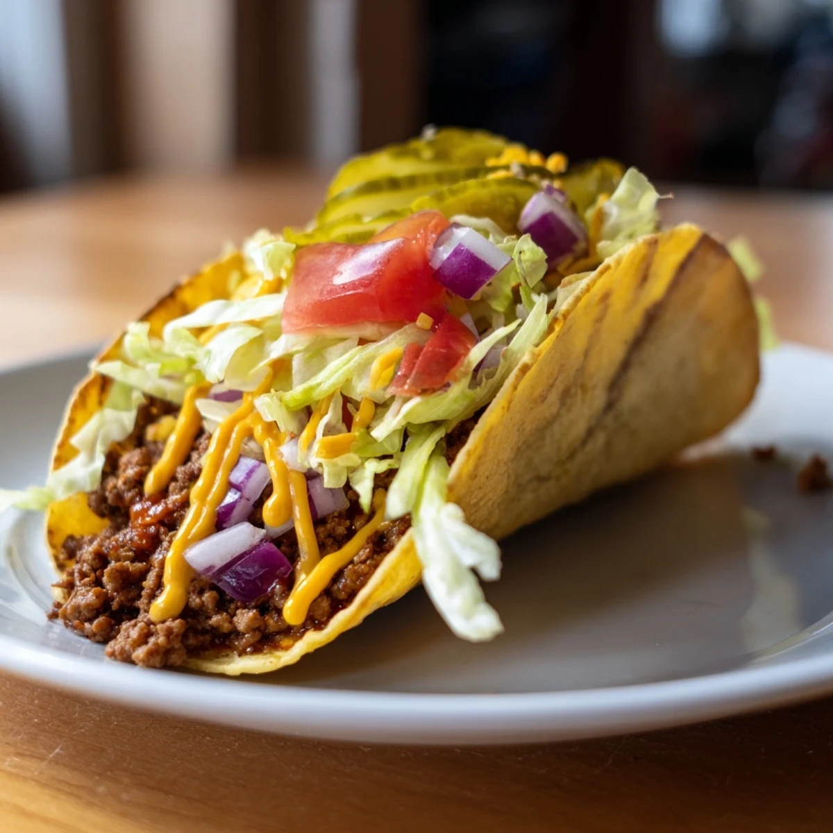 Crispy, golden-brown Viral Cheeseburger Tacos sizzling in a pan, ready for delicious toppings.