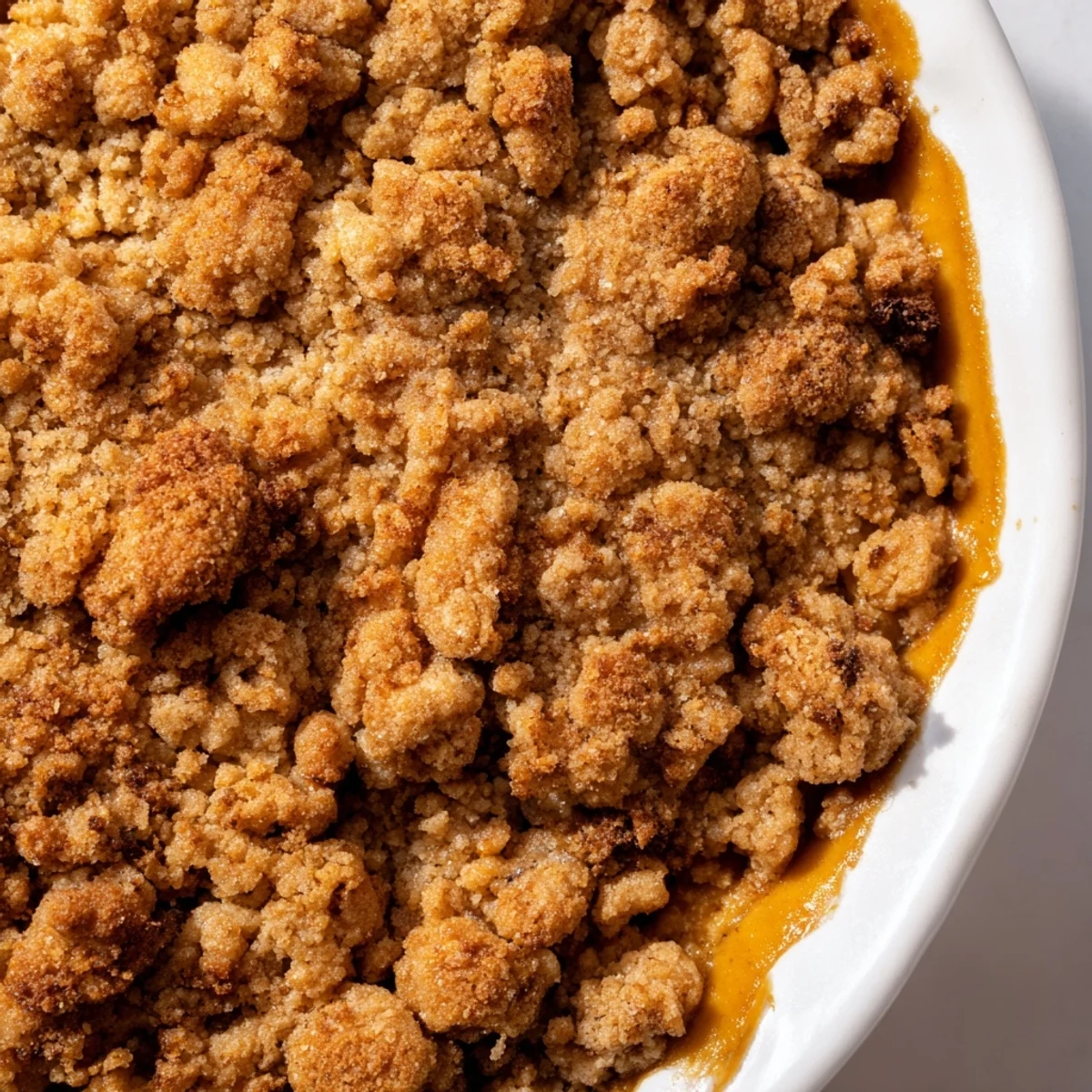 Golden-brown pumpkin crisp, steaming from the oven, ready for a scoop of vanilla ice cream.