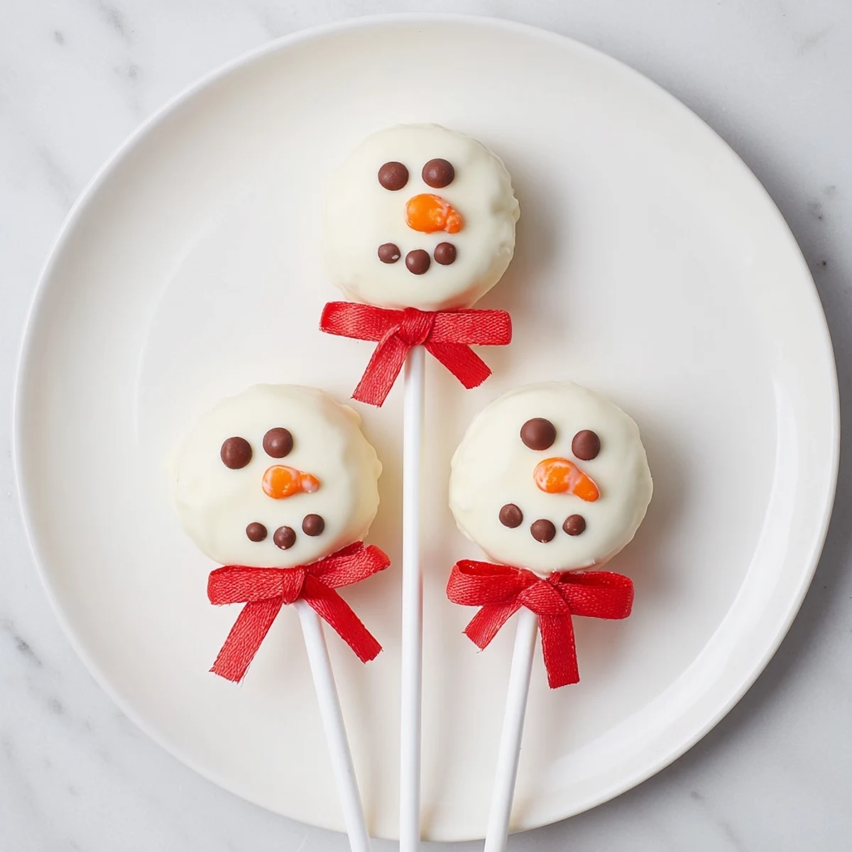 Festive Express Snowman Marshmallow Pops, a treat with melted white chocolate and dark chocolate faces.