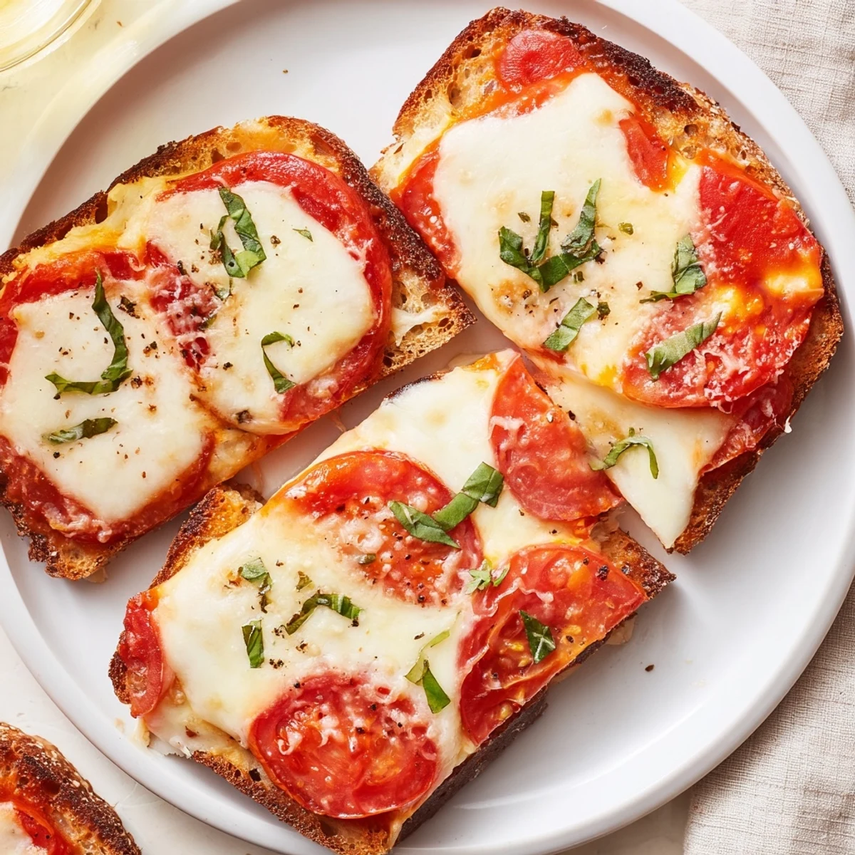 Golden-brown Air Fryer Pizza Margherita Grilled Cheese, oozing melted mozzarella and fresh tomato slices.