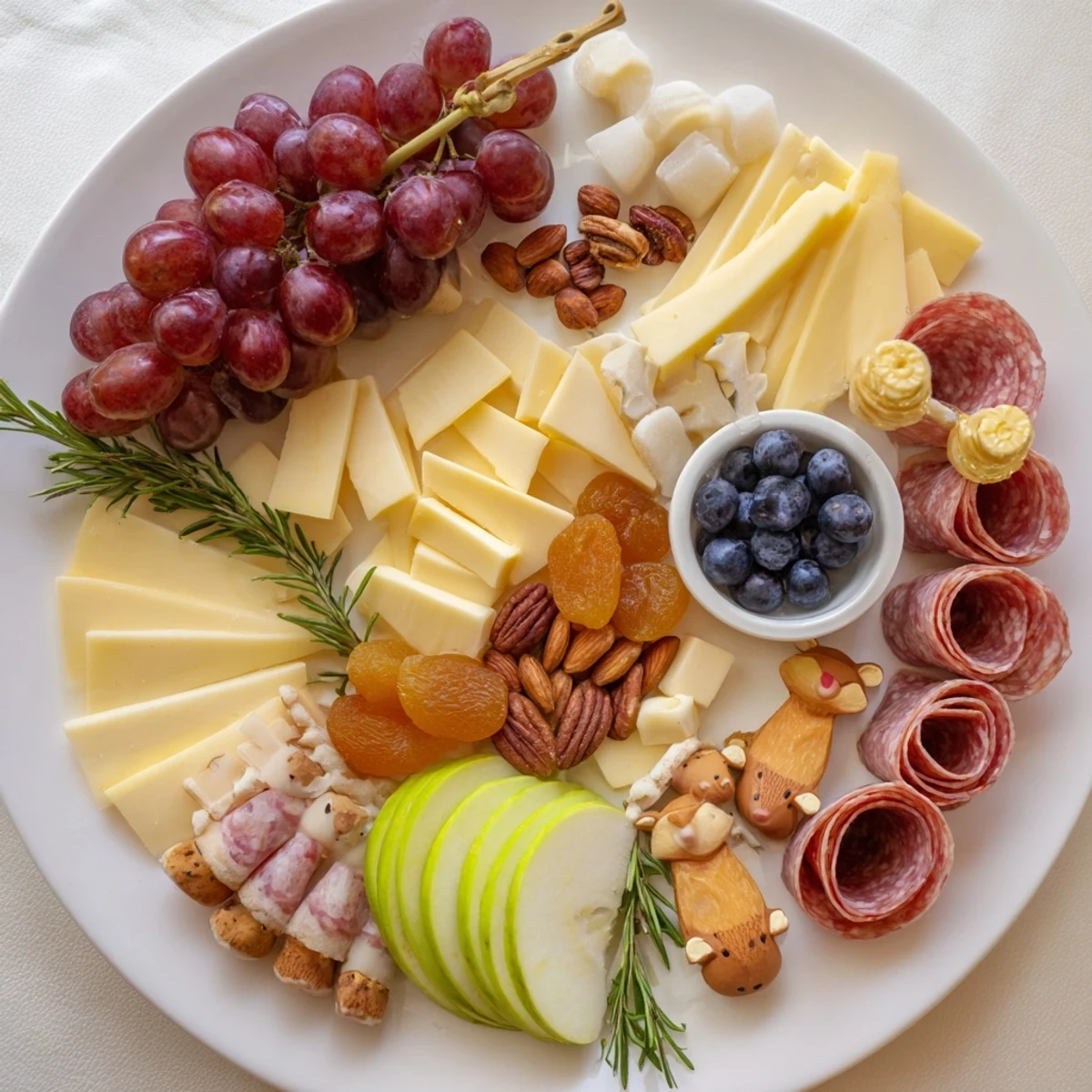 The Cozy Forest Animal Board displays cheeses, crackers, and playful animal accents, perfect for snacking and gatherings.