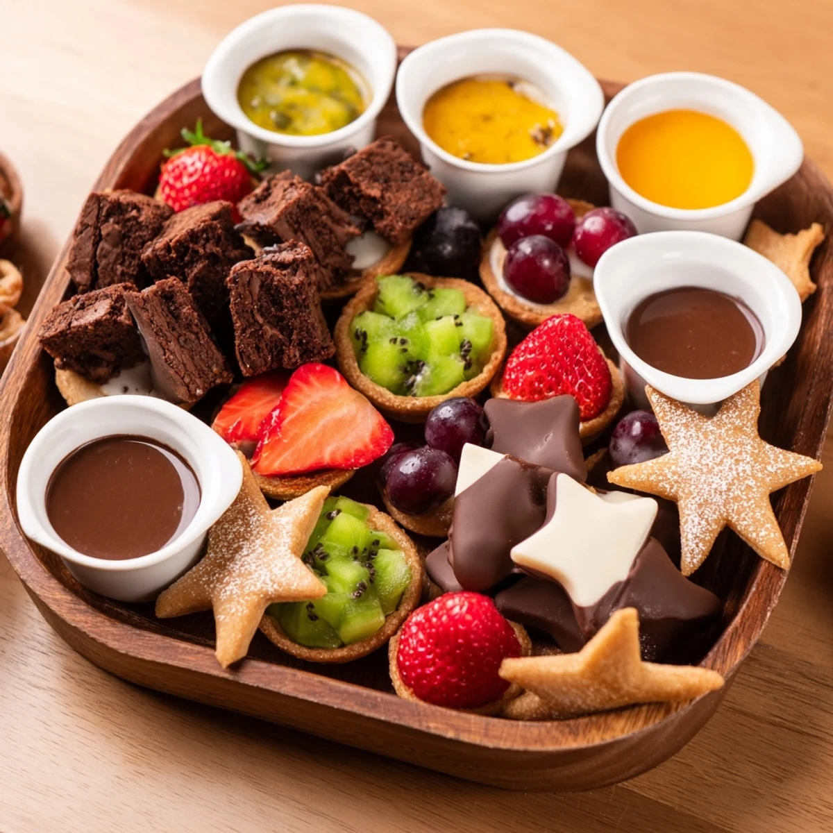 This festive Star-Studded Dessert Board displays star cookies, fresh berries, and ganache—a sweet, party-perfect treat.