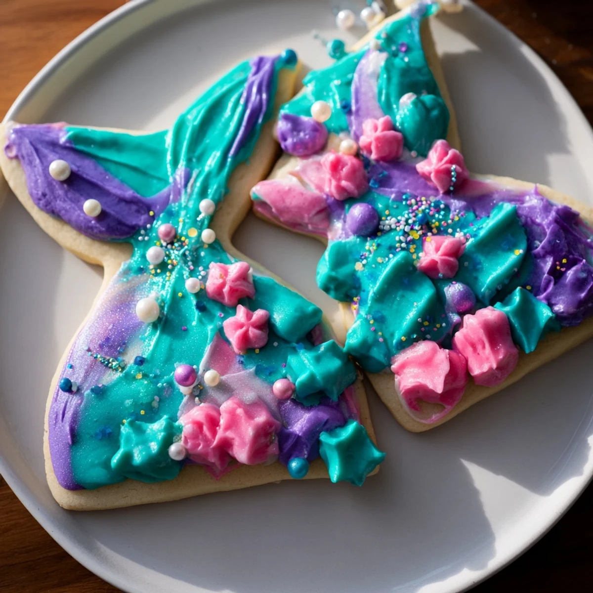 Enjoy the sweet, whimsical design of these beautifully decorated mermaid tail sweets for a party.