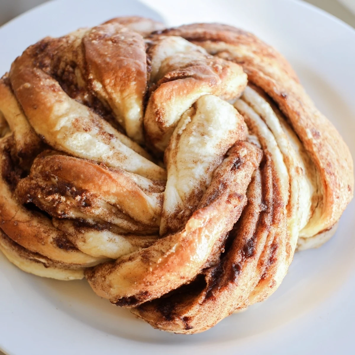 Freshly baked, beautifully swirled Cinnamon Swirl Christmas Tree Bread, ready to serve with optional icing drizzle.