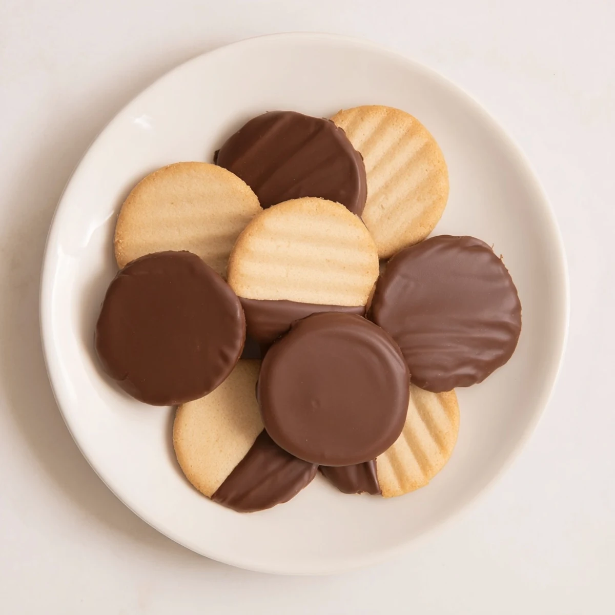 Golden, crisp Simple Cookies: Vanilla Wafers with chocolate dipping, a delightful dessert ready to enjoy.