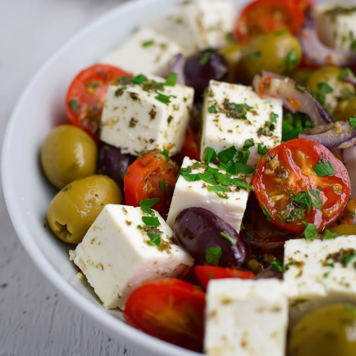 Vibrant Mediterranean Mezza Platter: a delicious spread with fresh herbs, olive oil, and various healthy elements!