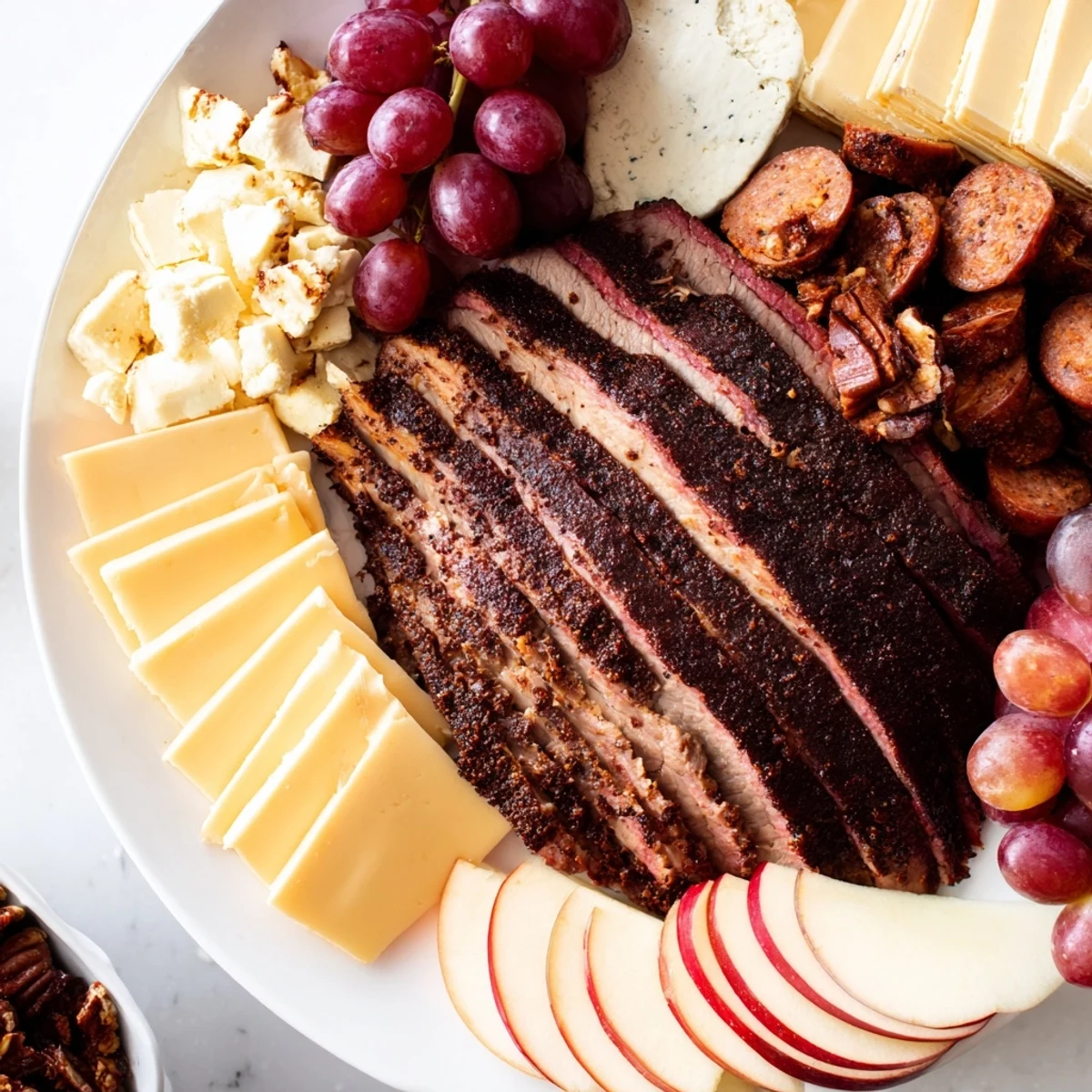 This delicious Smoky BBQ & Bourbon Companion boasts an unforgettable presentation of flavors, perfect for sharing.