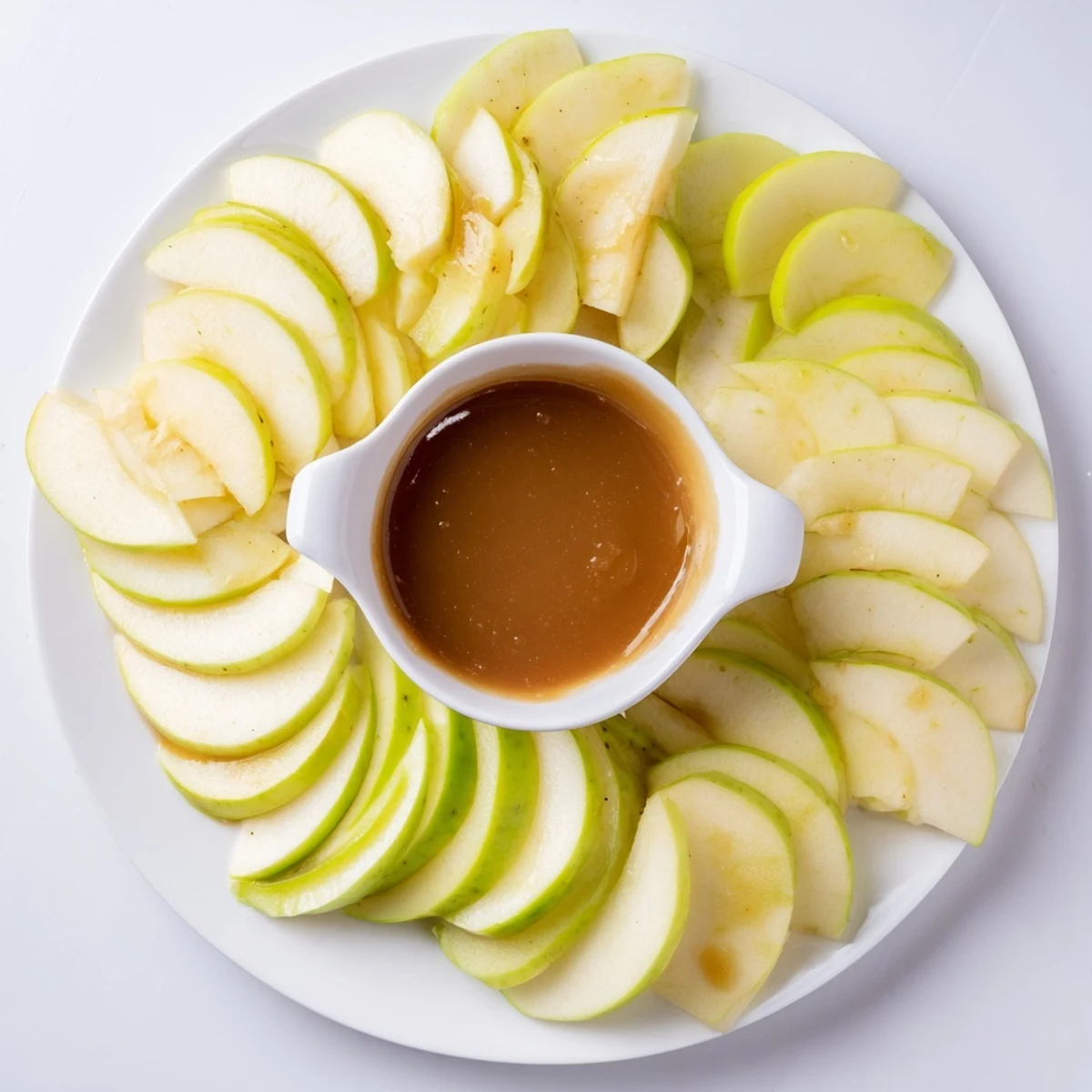 A close-up of the bright, colorful Apple Slices with Caramel Dip ready for sharing.