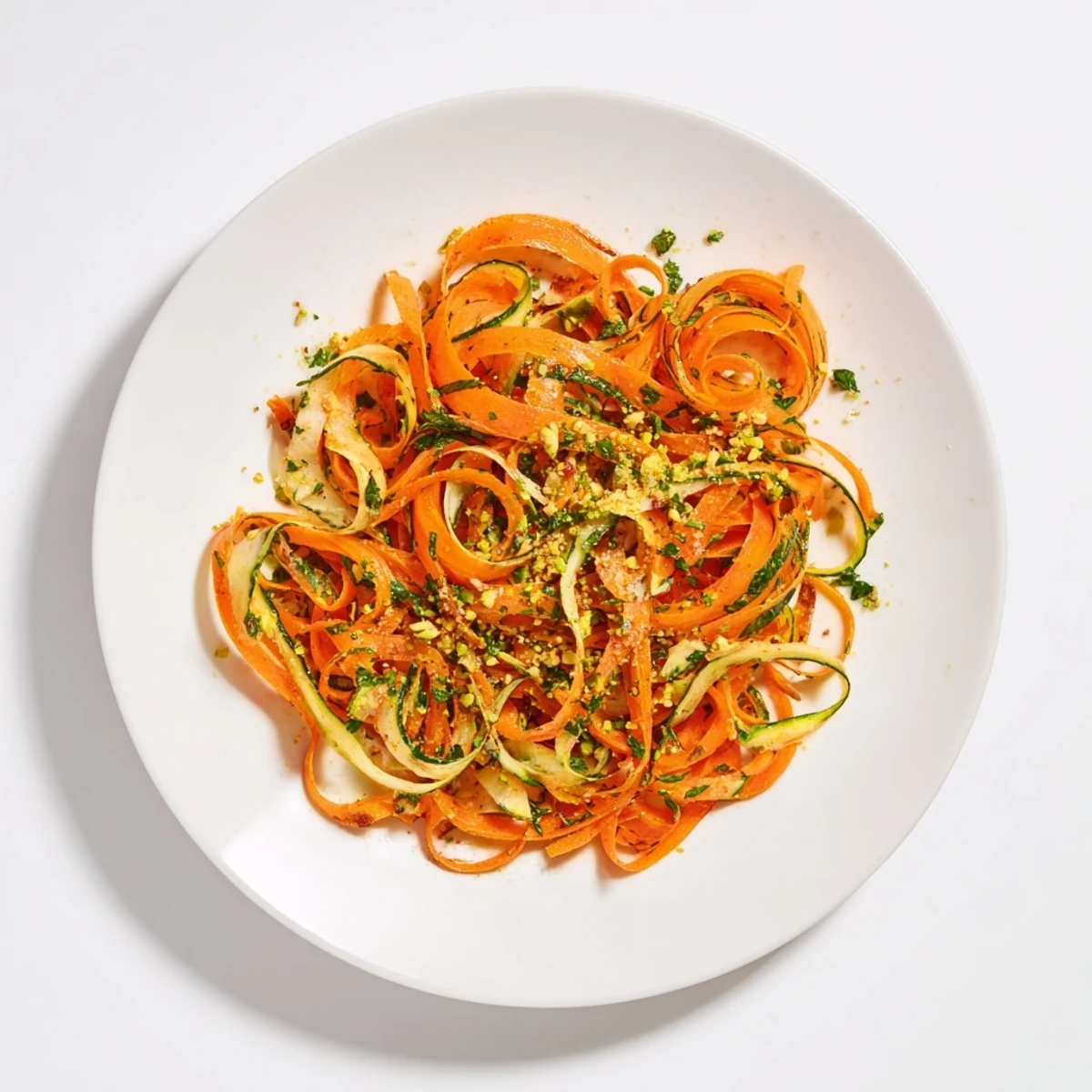 Light and refreshing Citrus Carrot Ribbon Salad, tossed with herbs and drizzled with honey, ready to serve.