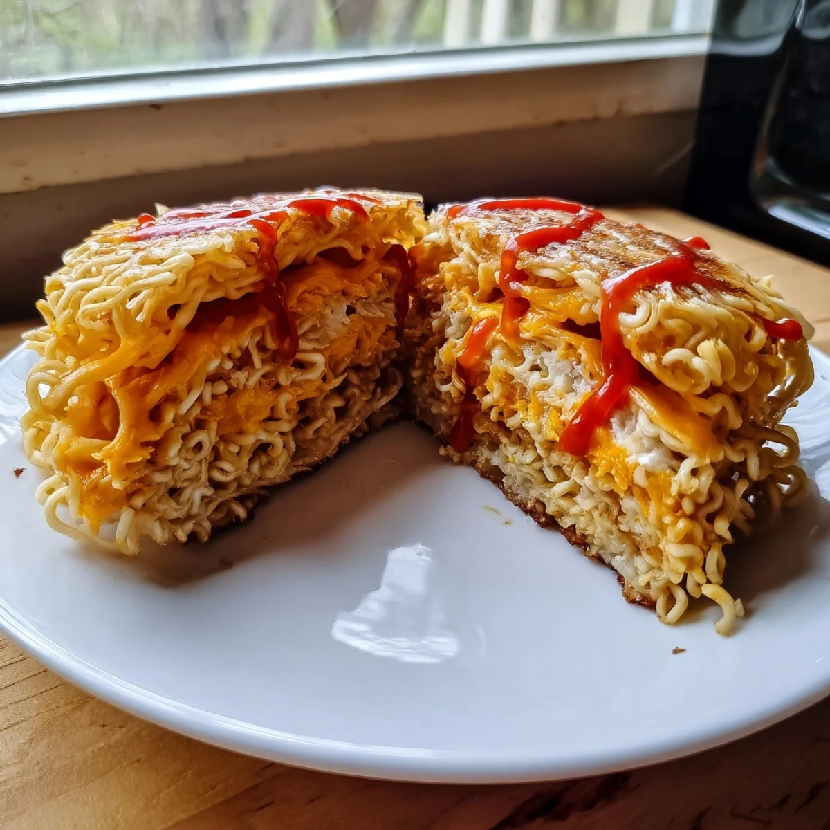 Crispy, golden Instant Ramen Grilled Cheese oozing with melted cheddar, a quick and delicious lunch.