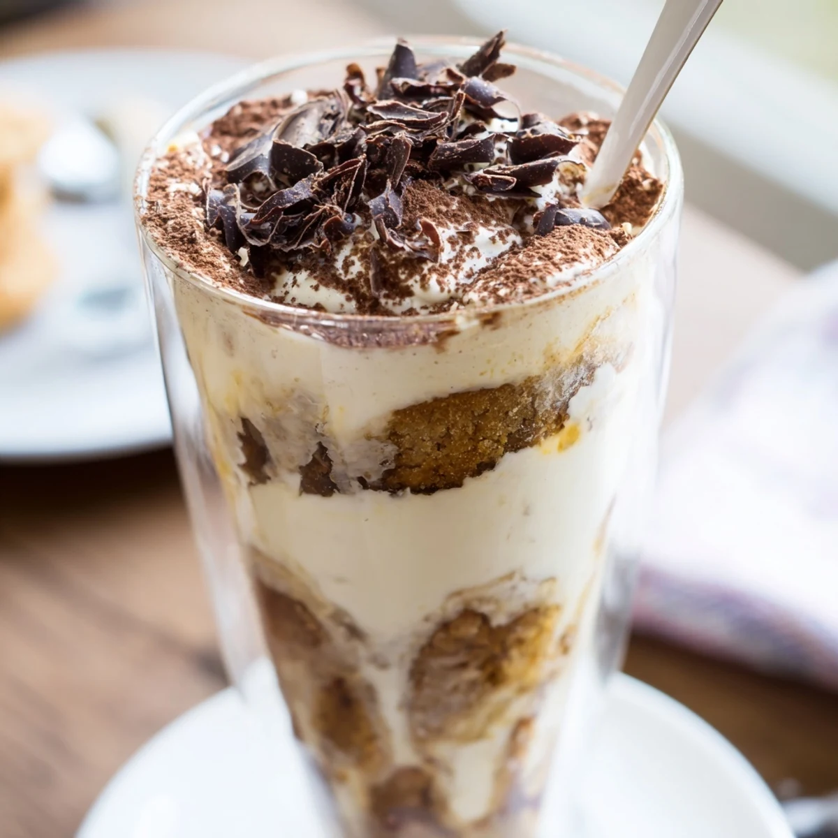 Steaming Tiramisu Latte topped with cocoa powder, a decadent and creamy Italian coffee drink.