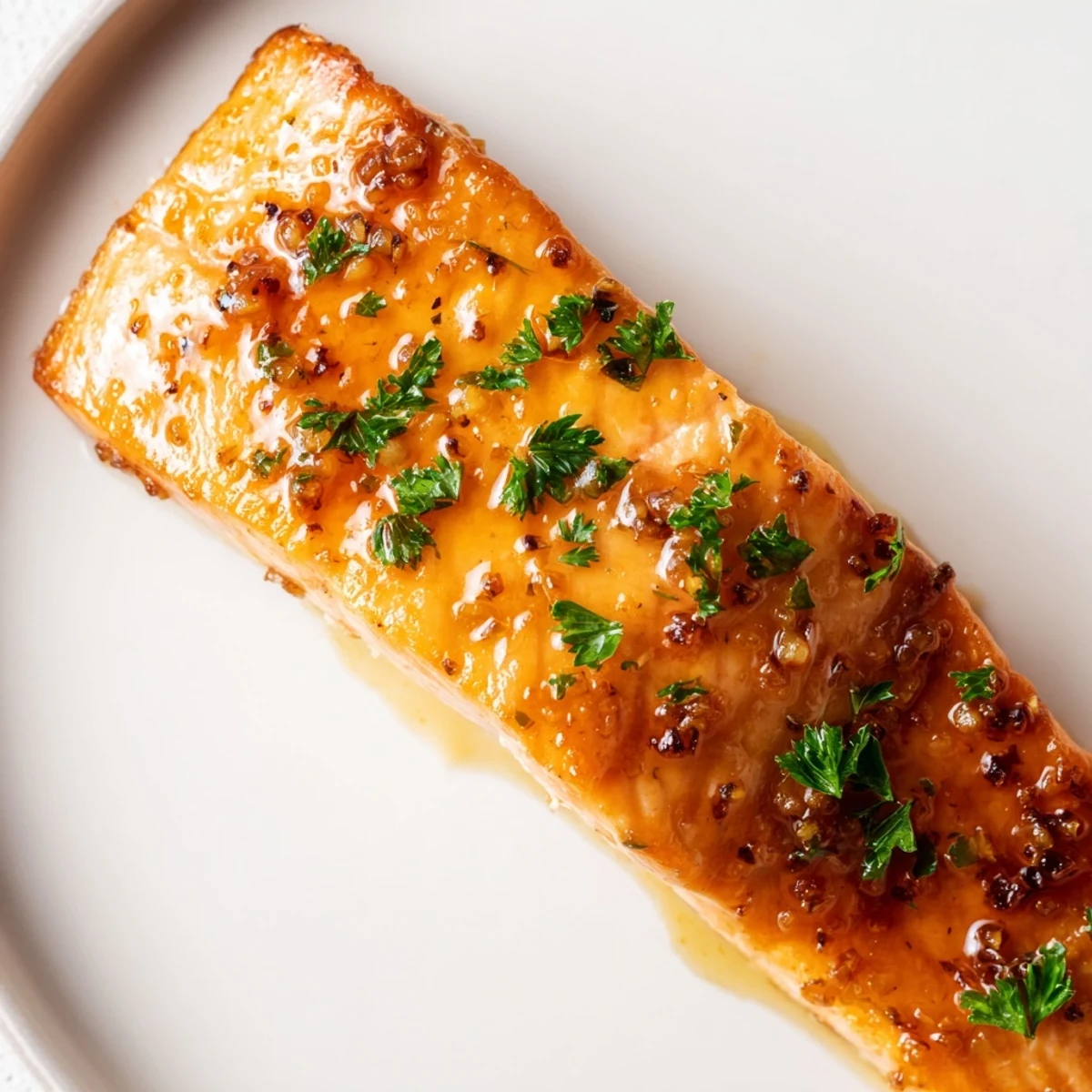 Juicy Honey Garlic Glazed Salmon with a caramelized glaze, served alongside lemon wedges and steamed rice.