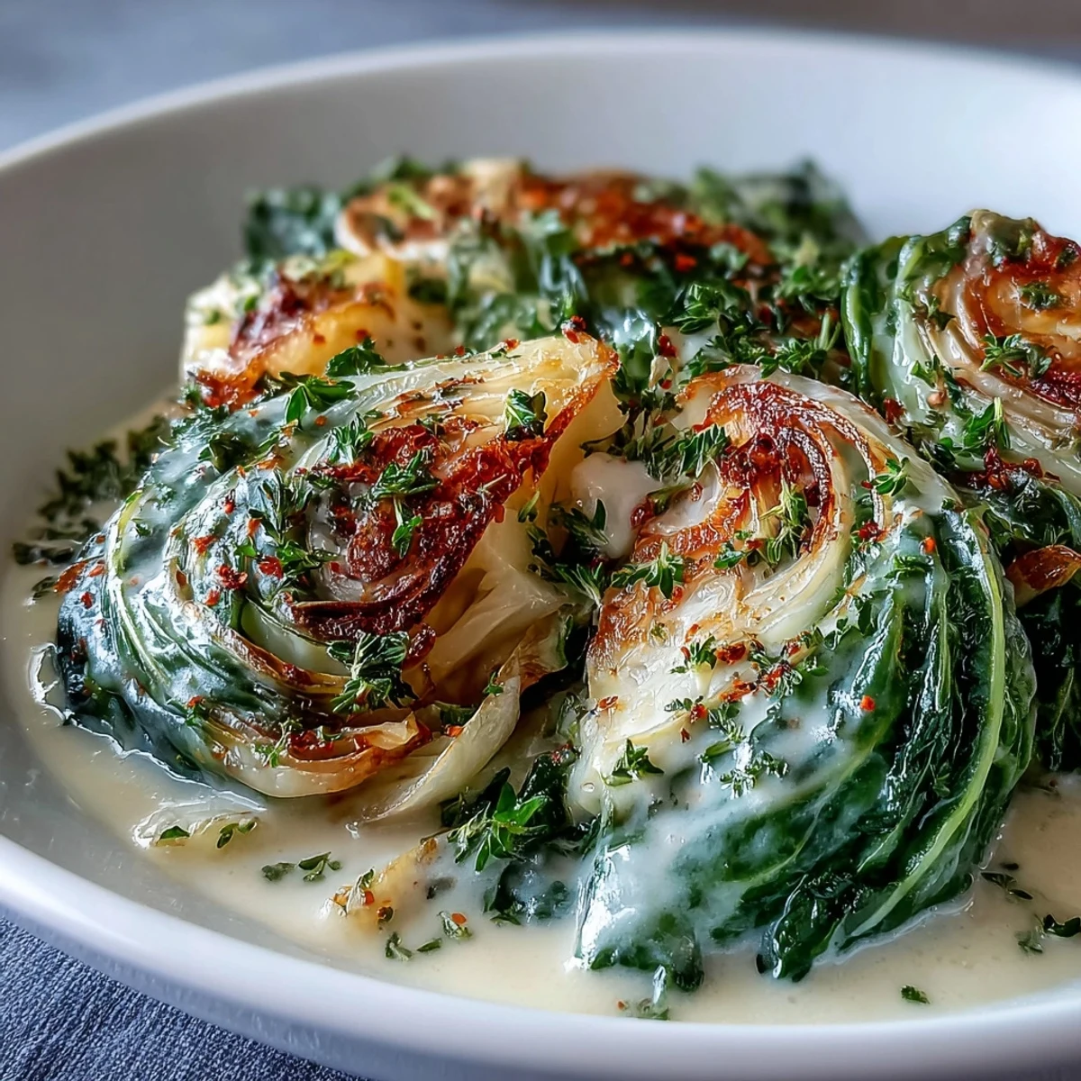 Tender Herby Cabbage in Parmesan Broth paired with crusty bread on a wooden board, ready for dipping.