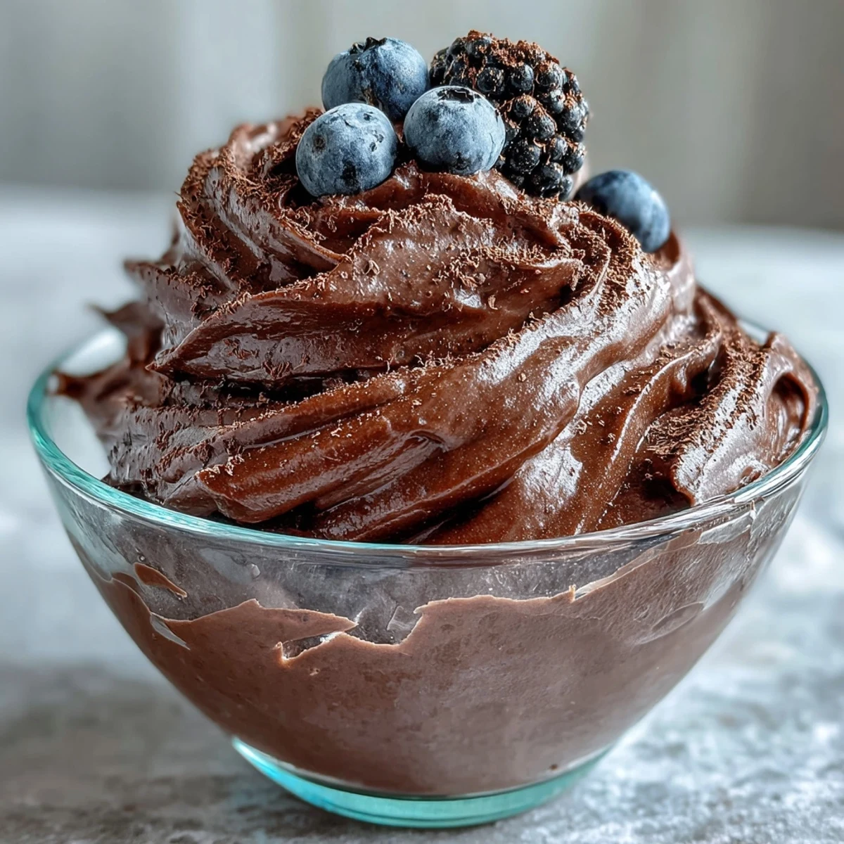 Freshly whipped Protein Fluff dessert topped with sliced strawberries, offering a high-protein, low-calorie treat perfect for a healthy breakfast or snack.