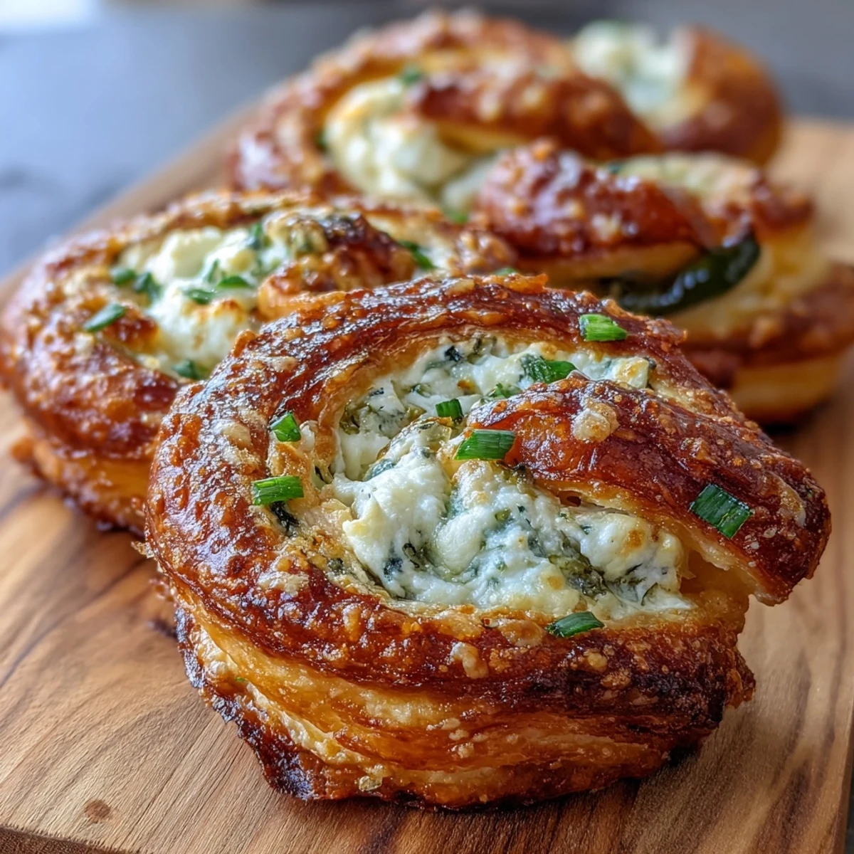 The finished Jalapeño Popper Twists show a flaky spiral texture with spicy jalapeños and cheddar filling.