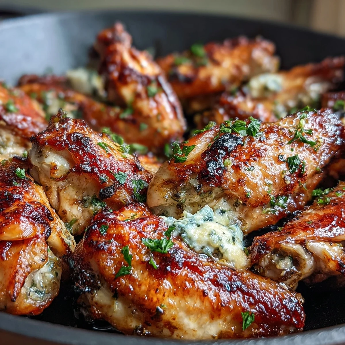 Crispy roasted chicken wings tossed in rich garlic parmesan butter, served with fresh celery sticks and creamy ranch dressing for a perfect keto-friendly appetizer.  