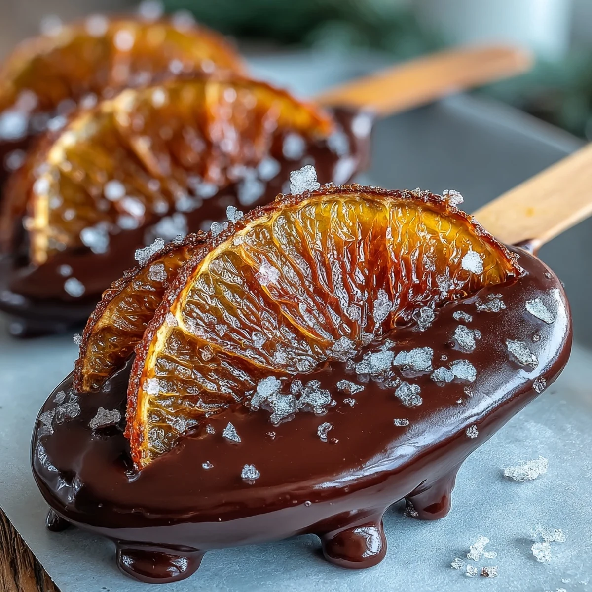 Elegant chocolate stirrers with citrusy candied orange, a sophisticated homemade gift for chocolate lovers.