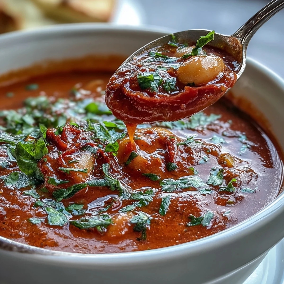 Rich, smoky roasted red pepper and white bean soup, blending sweet peppers with tender cannellini beans for comfort.
