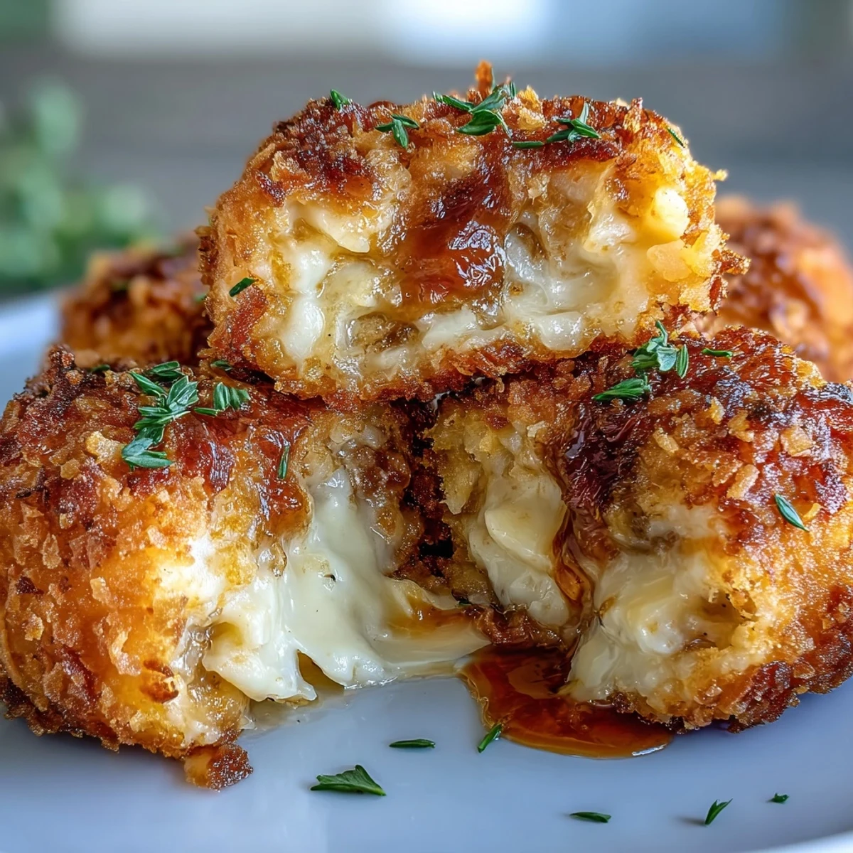 Air fryer funeral potatoes croquettes with crunchy cornflake coating, served hot and garnished with green onions.  