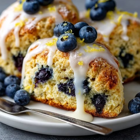 Fluffy blueberry lemon scones, golden-baked and ready to eat with a dusting of powdered sugar.