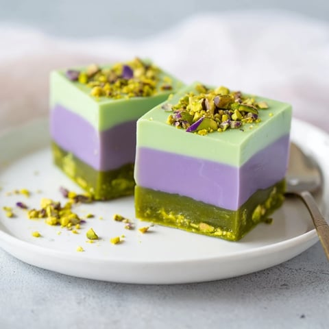Creamy ube and pistachio ice cream bars surrounded by colorful layers for summer enjoyment.  