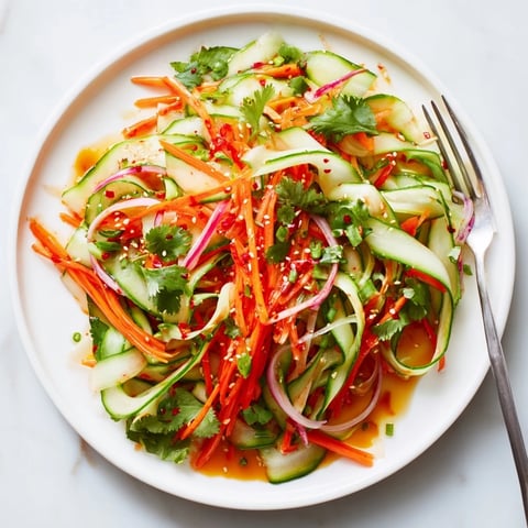 Refreshing cucumber salad remix with sesame oil, ideal for summer gatherings.  