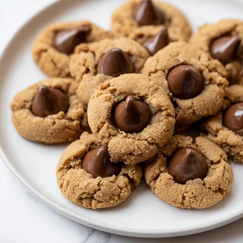 Golden 3-Ingredient Peanut Butter Blossoms, with melted chocolate kiss centers, perfect for dessert.