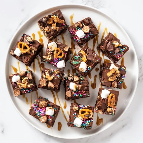 Fudgy Chaos Chocolate Cake Bites, studded with sprinkles and nuts, ready for dessert enjoyment.
