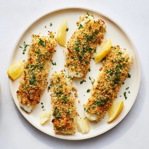 Golden-brown Baked Cod with Crispy Ritz Cracker Topping, ready to serve with lemon.
