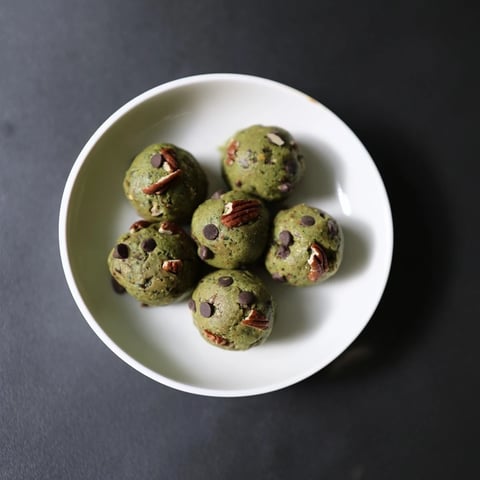 Matcha Gingerbread Cookie Dough Protein Bites, no-bake and wholesome, perfect for a quick and healthy snack.