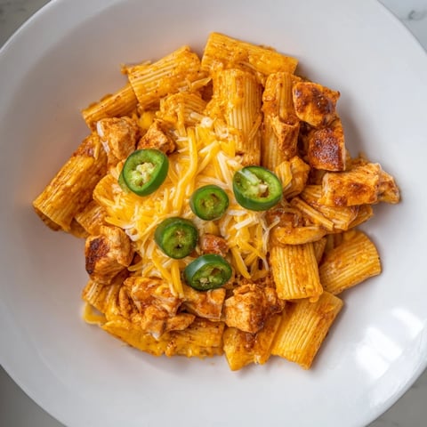 Pasta Chip Nachos brimming with melted cheddar, taco chicken, and crispy golden pasta.